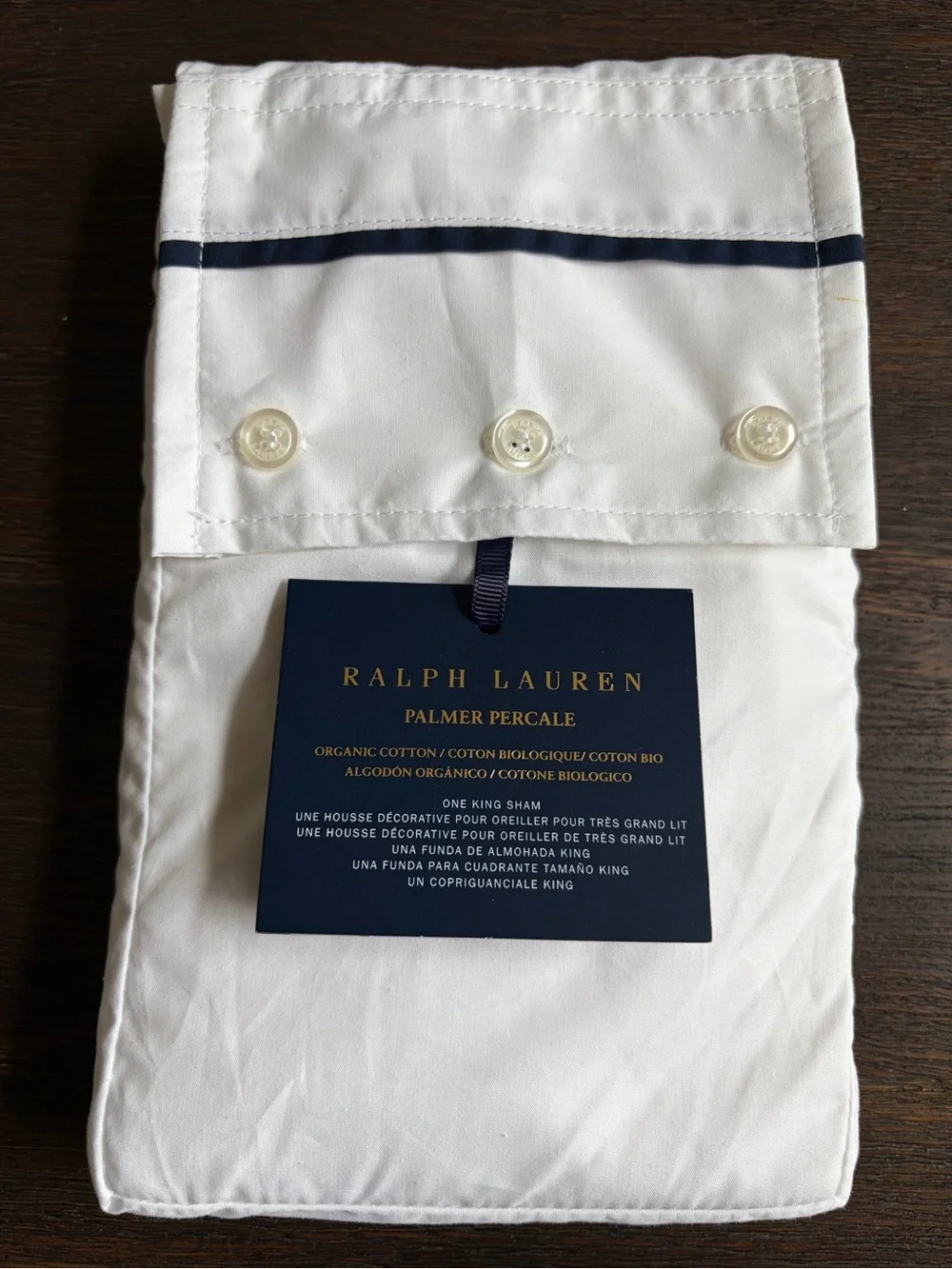 Ralph Lauren Home Organic Cotton Percale Palmer Sham King Size Polo Navy Luxury